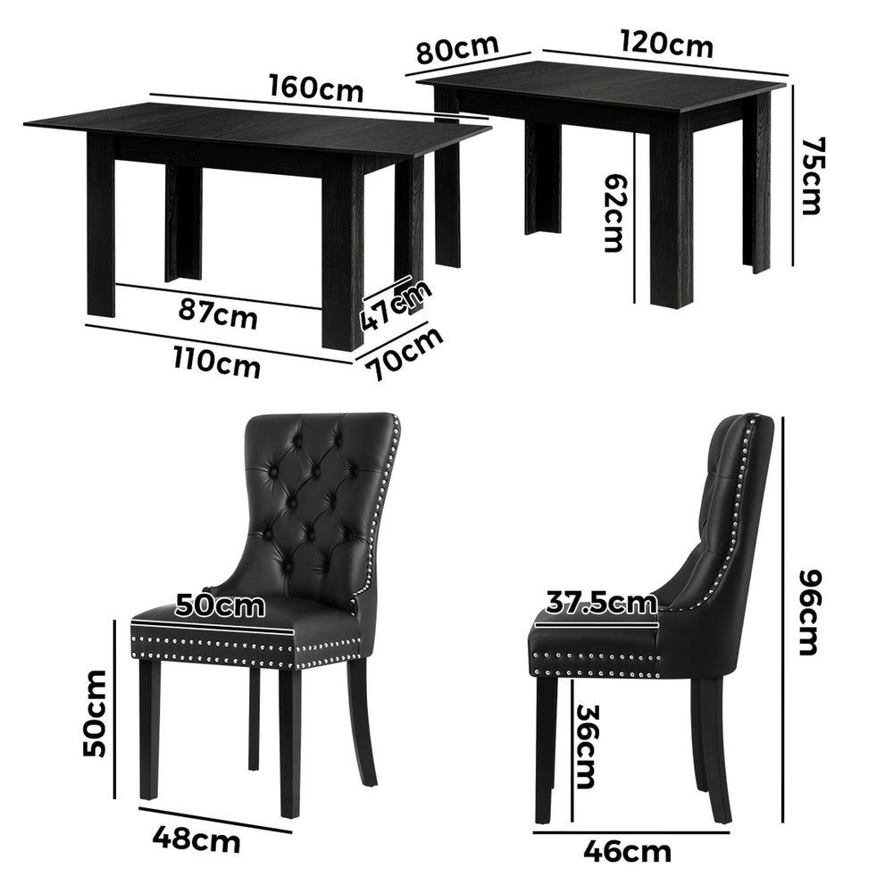Oikiture Dining Set 160cm Extendable Table with 6PCS Chairs PU Leather