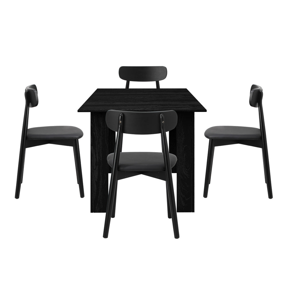 Oikiture 160cm Extendable Dining Table with 4x Dining Chairs PU Leather Black