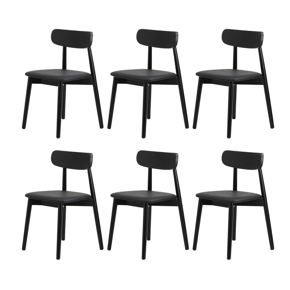 Oikiture 160cm Extendable Dining Table with 6x Dining Chairs PU Leather Black