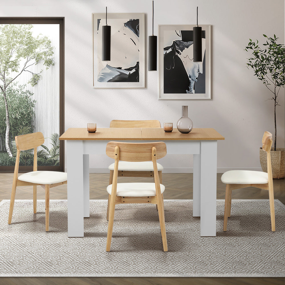 Oikiture 160cm Extendable Dining Table with 4x Dining Chairs PU Leather White
