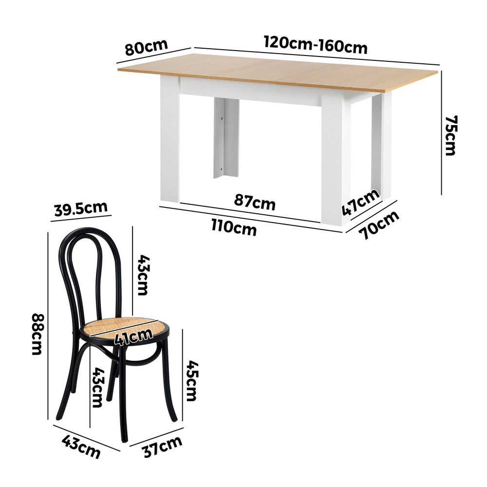 Oikiture 160cm Extendable Dining Table with 4PCS Crossback Chairs Black