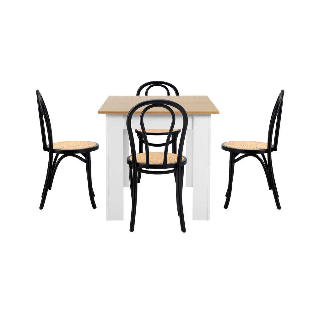 Oikiture 160cm Extendable Dining Table with 4PCS Crossback Chairs Black
