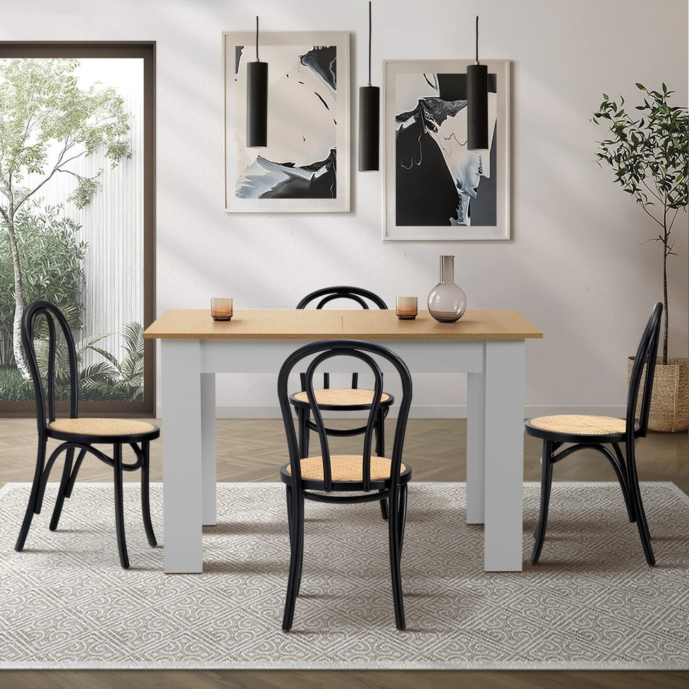 Oikiture 160cm Extendable Dining Table with 4PCS Crossback Chairs Black