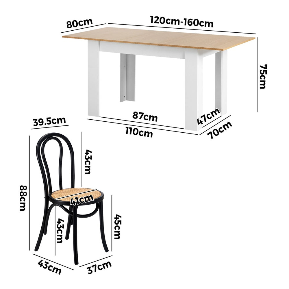 Oikiture 160cm Extendable Dining Table with 6PCS Crossback Chairs Black