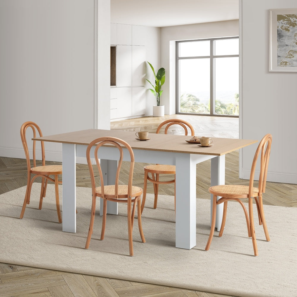 Oikiture 160cm Extendable Dining Table with 4PCS Crossback Chairs Natural