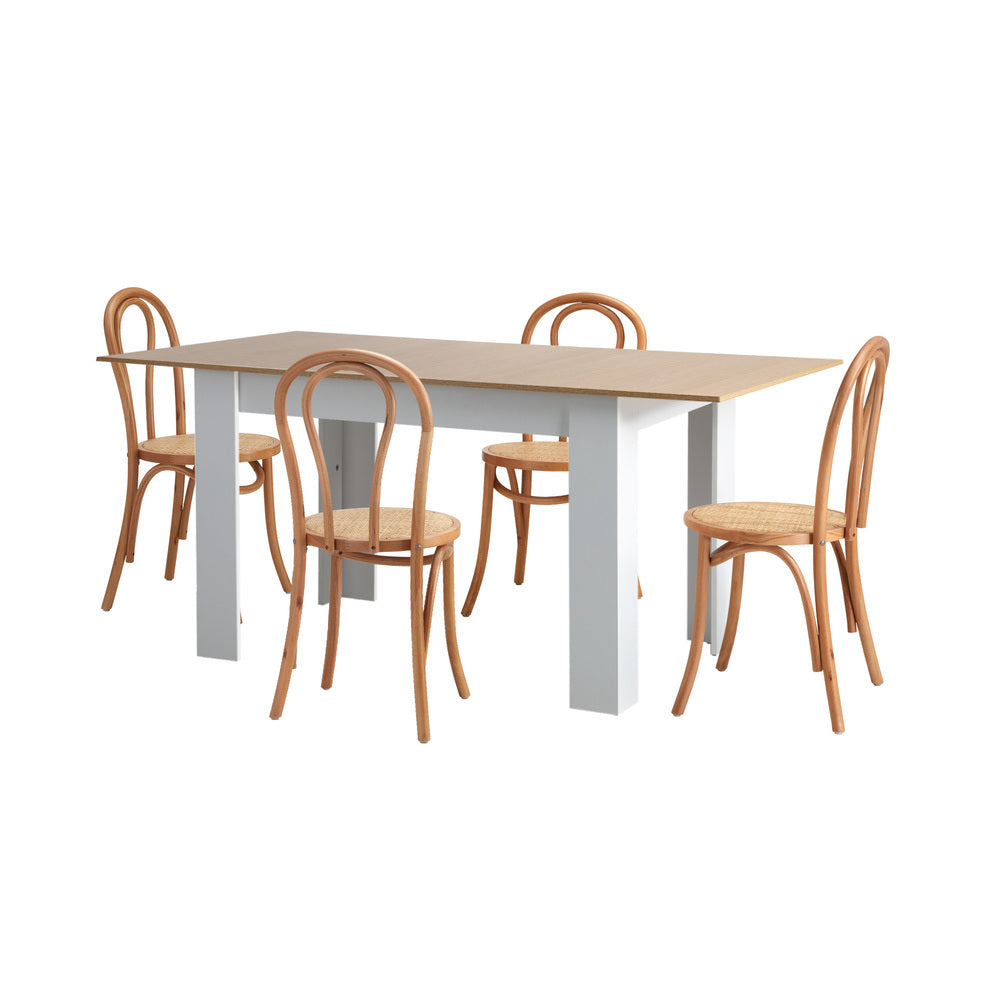 Oikiture 160cm Extendable Dining Table with 4PCS Crossback Chairs Natural