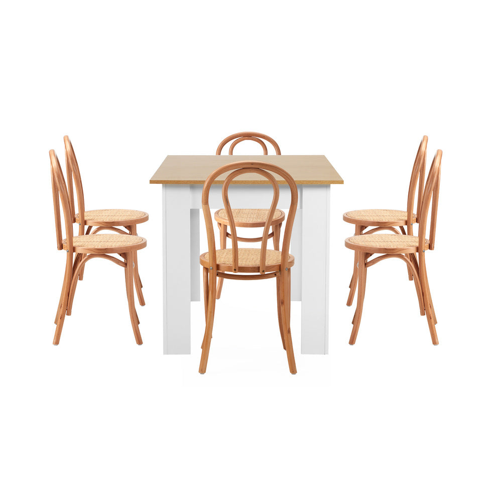 Oikiture 160cm Extendable Dining Table with 6PCS Crossback Chairs Natural