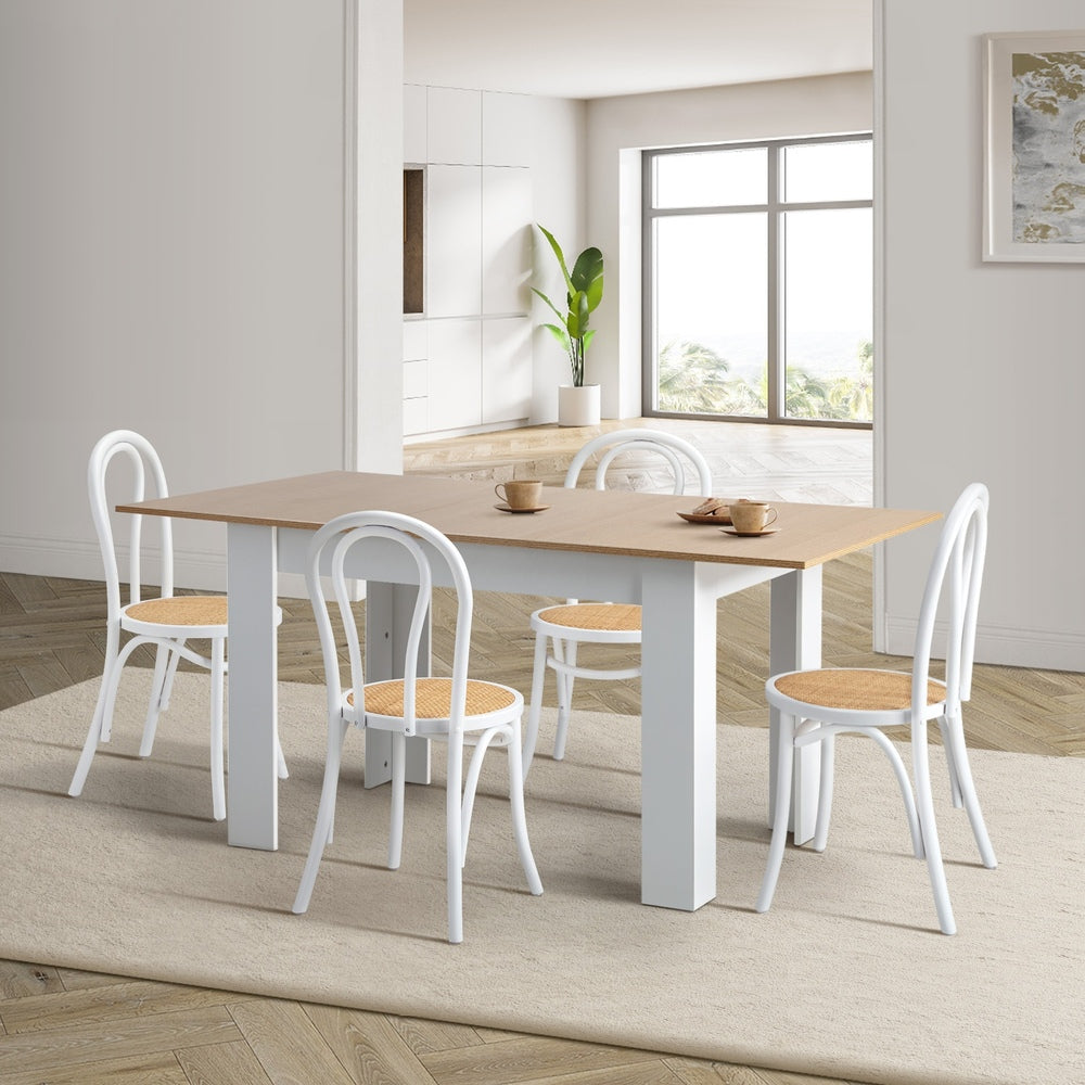 Oikiture 160cm Extendable Dining Table with 4PCS Crossback Chairs White