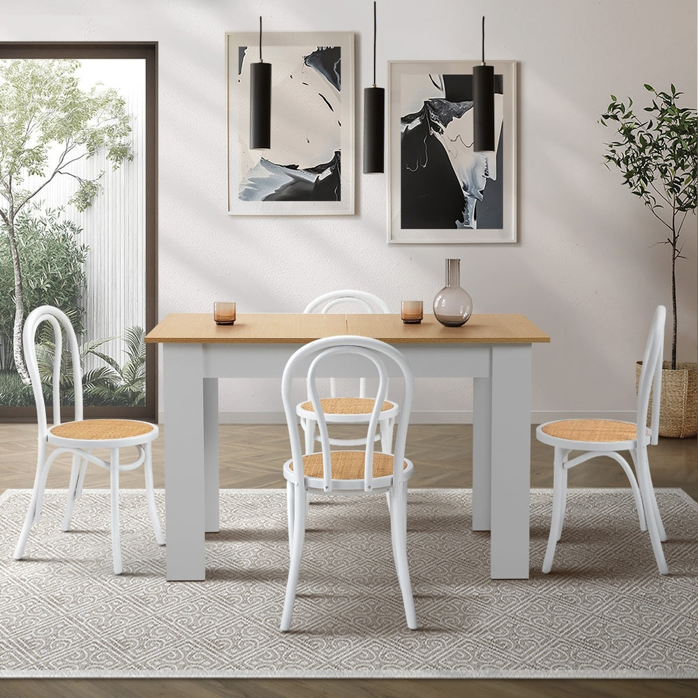 Oikiture 160cm Extendable Dining Table with 4PCS Crossback Chairs White