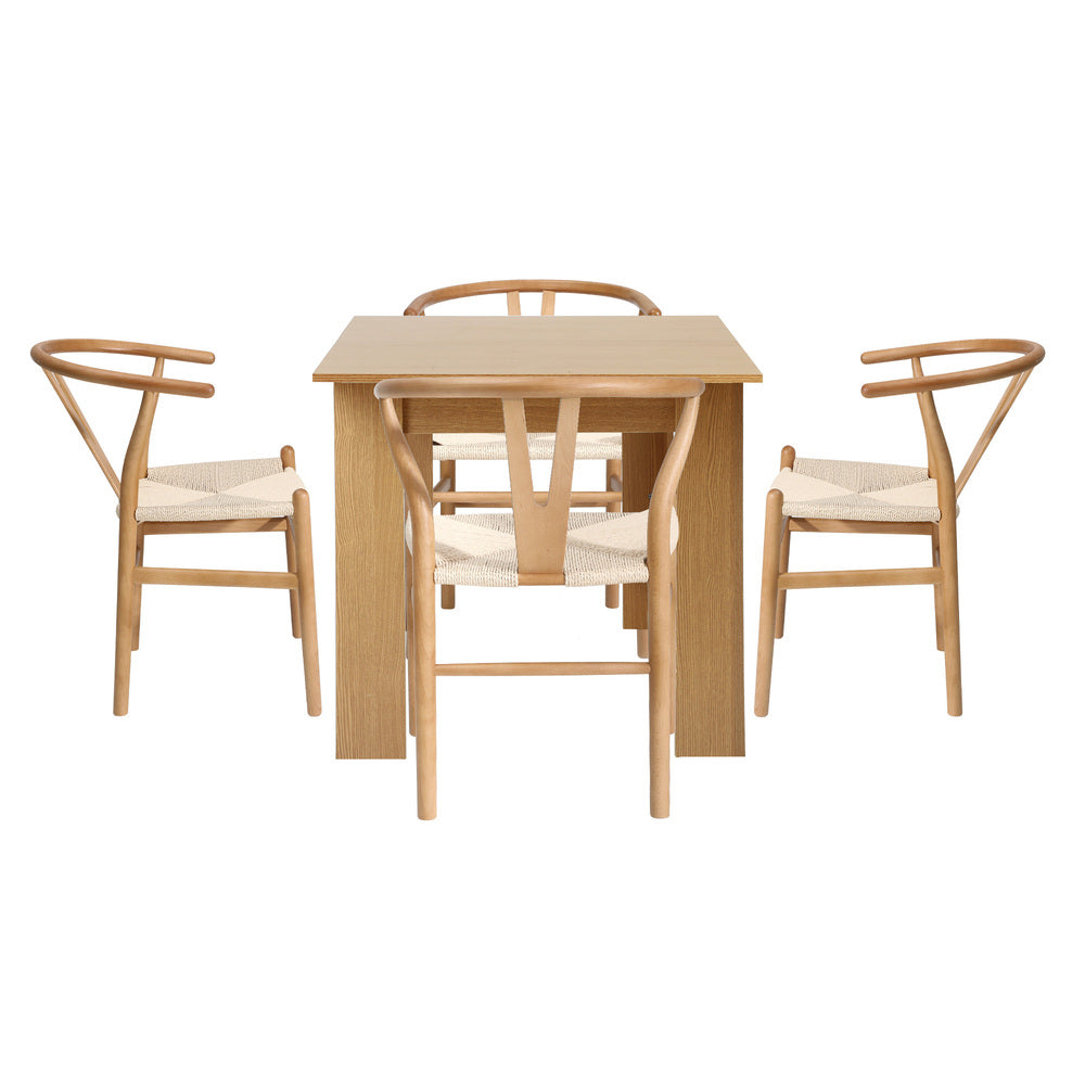 Oikiture 160cm Extendable Dining Table with 4x Hans Wegner Dining Chairs Natural