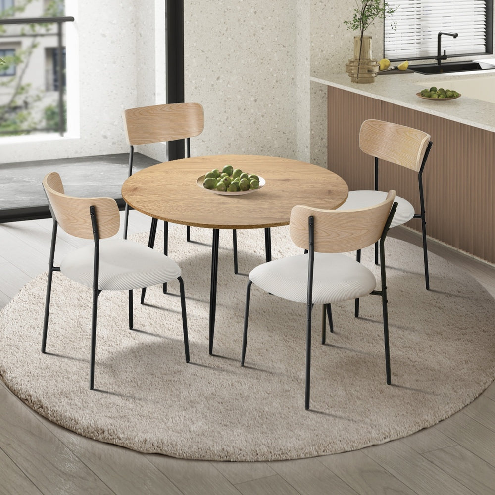 Oikiture 4-Seater Dining Set 1.1m Dining Table with Corduroy Chairs