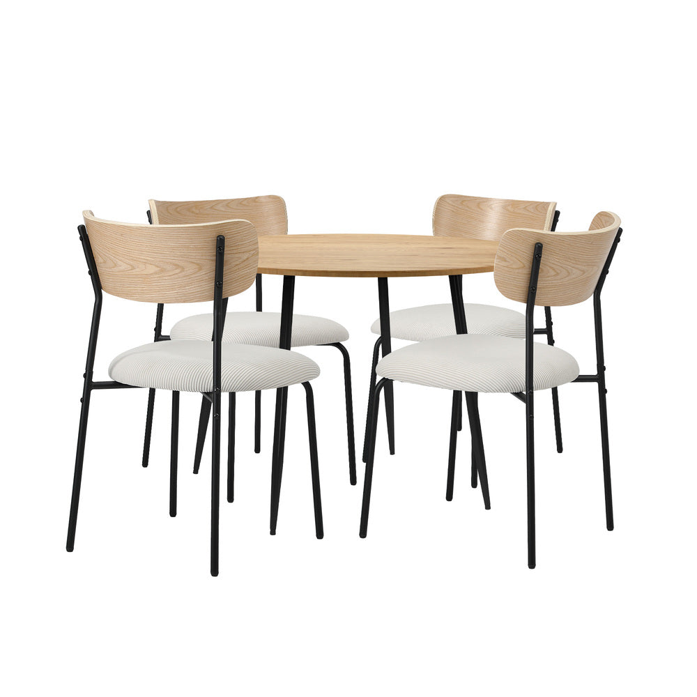 Oikiture 4-Seater Dining Set 1.1m Dining Table with Corduroy Chairs