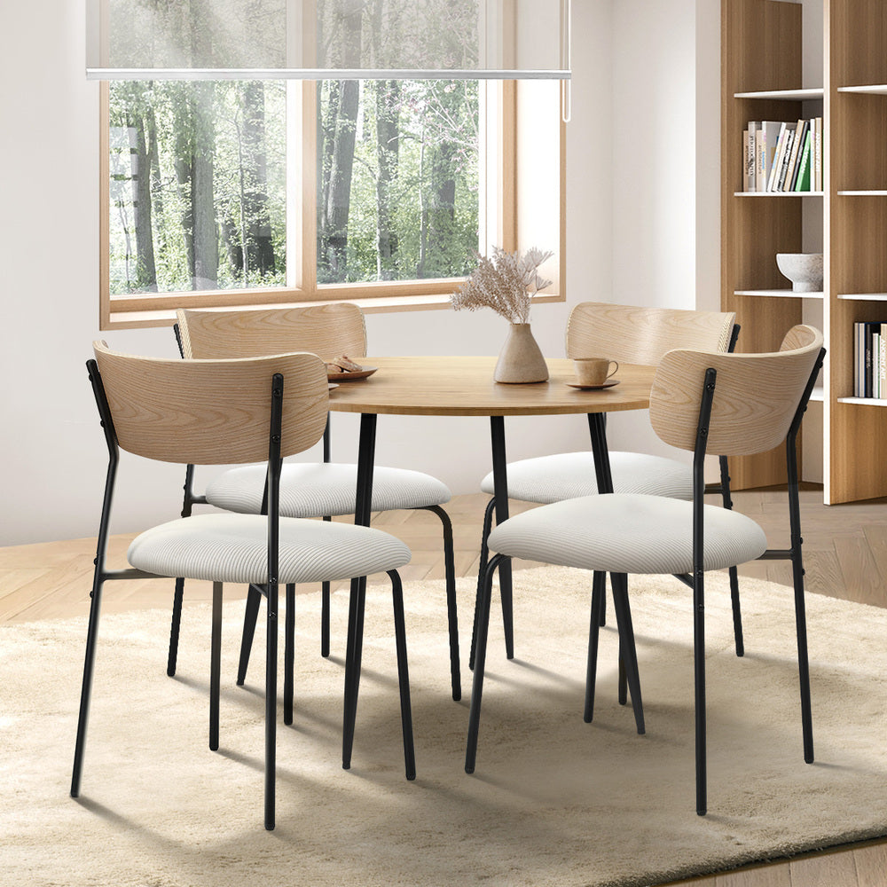 Oikiture 4-Seater Dining Set 1.1m Dining Table with Corduroy Chairs