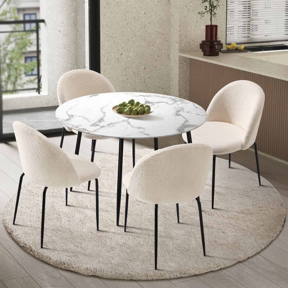 Oikiture Round Dining Table & 4PCS Dining Chairs White Sherpa