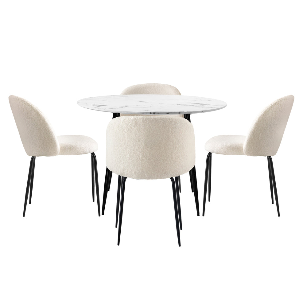 Oikiture Round Dining Table & 4PCS Dining Chairs White Sherpa