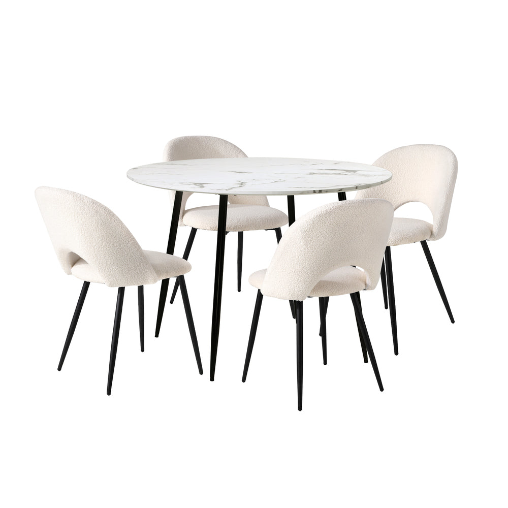 Oikiture Round Dining Table & 4PCS Dining Chairs Sherpa White