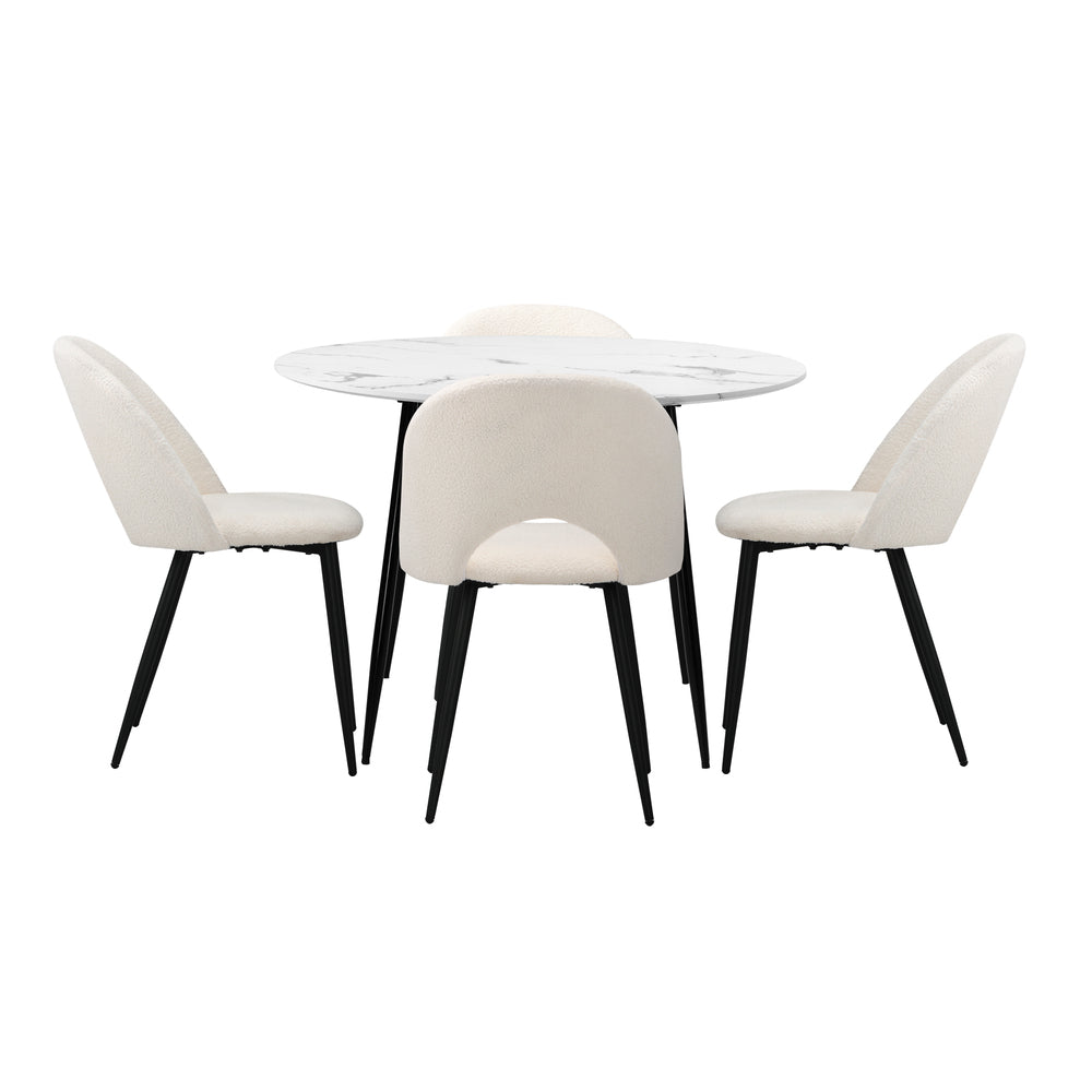 Oikiture Round Dining Table & 4PCS Dining Chairs Sherpa White