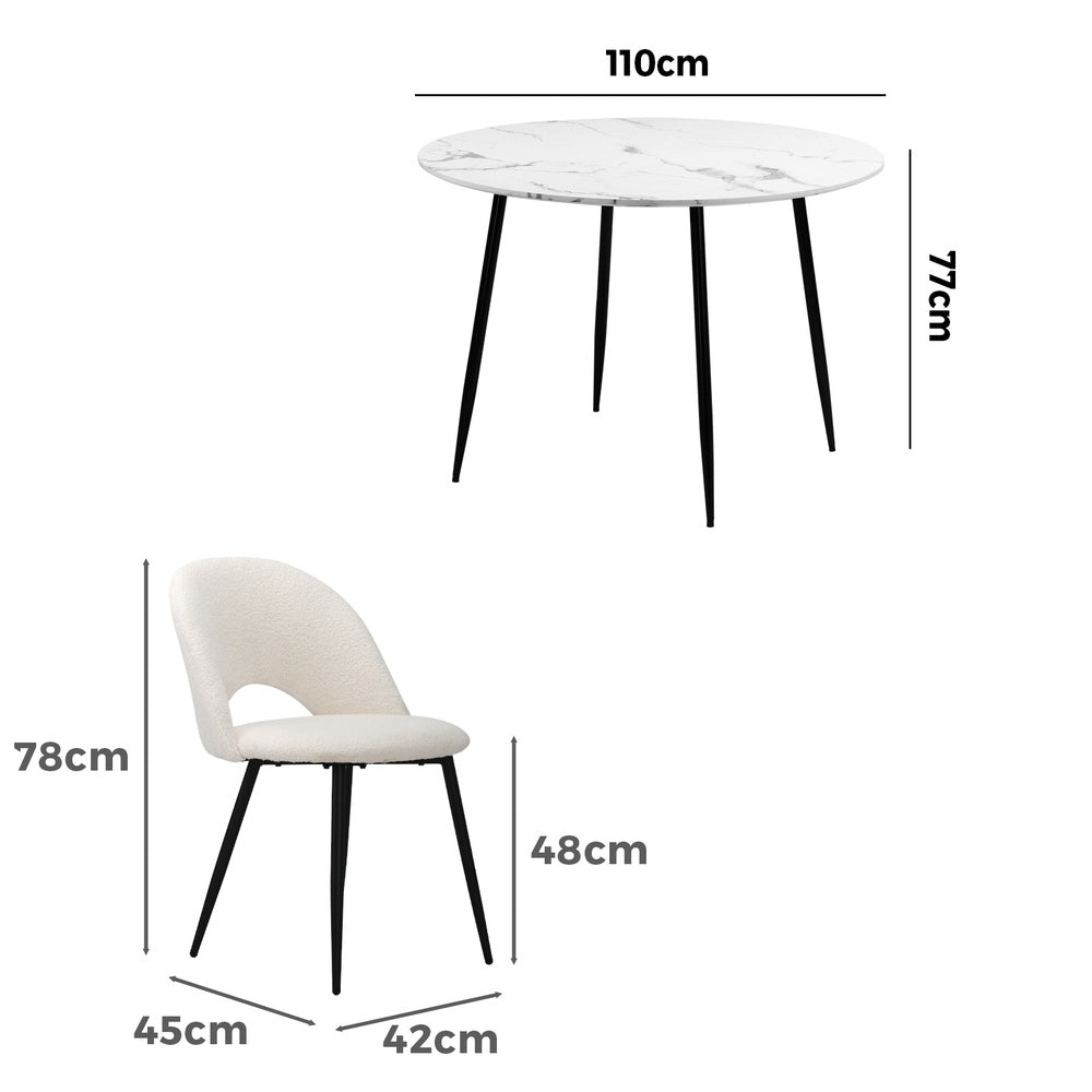 Oikiture Round Dining Table & 4PCS Dining Chairs Sherpa White