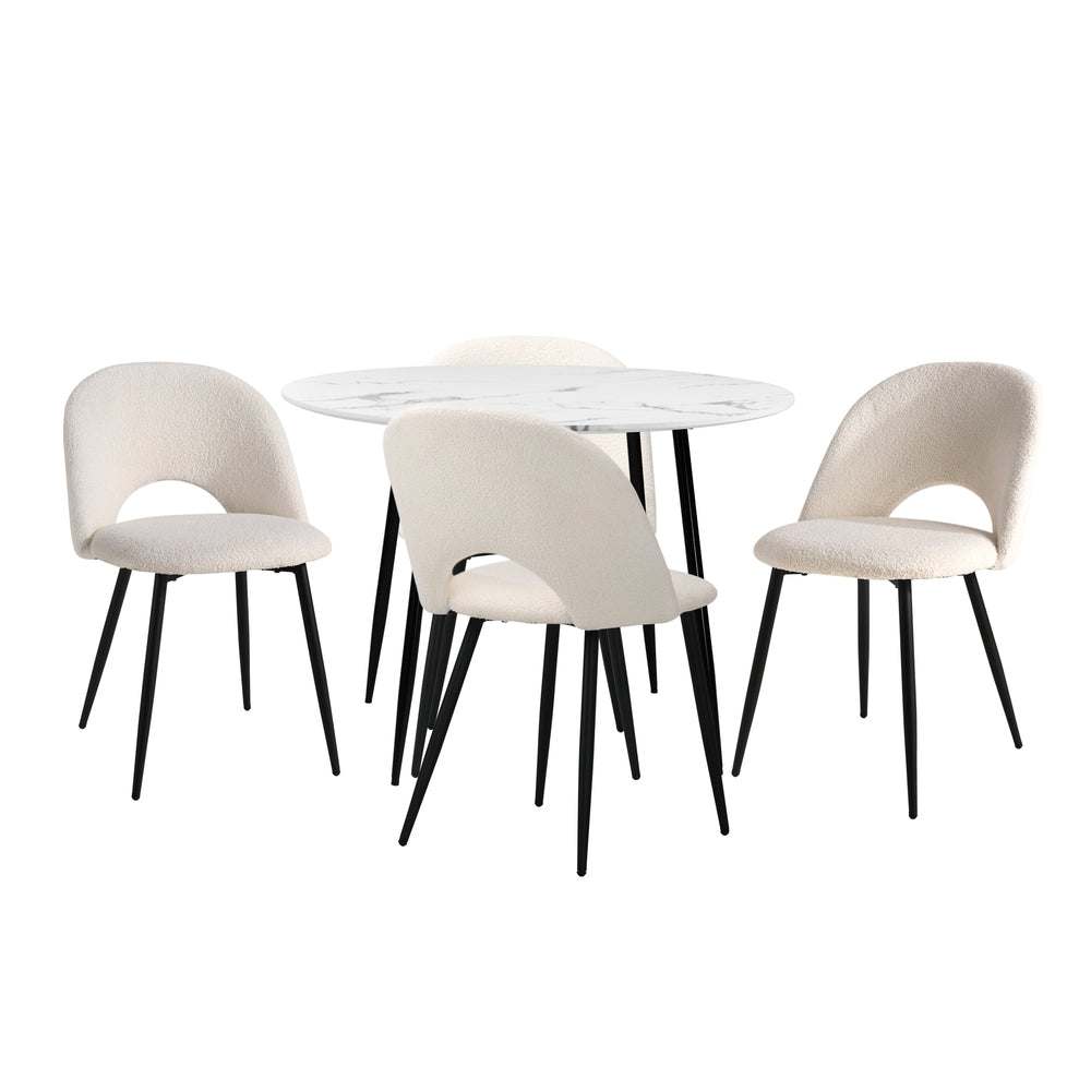 Oikiture Round Dining Table & 4PCS Dining Chairs Sherpa White