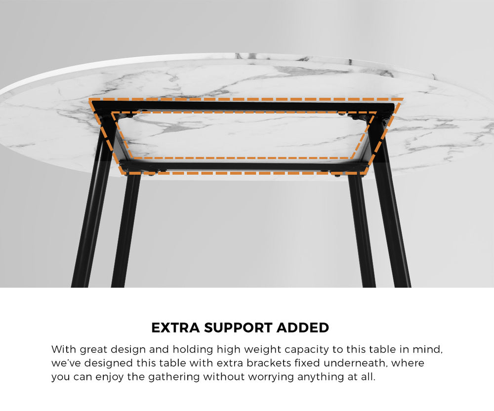 Oikiture 110cm Round Dining Table with 4x Dining Chairs Boucle Black&White