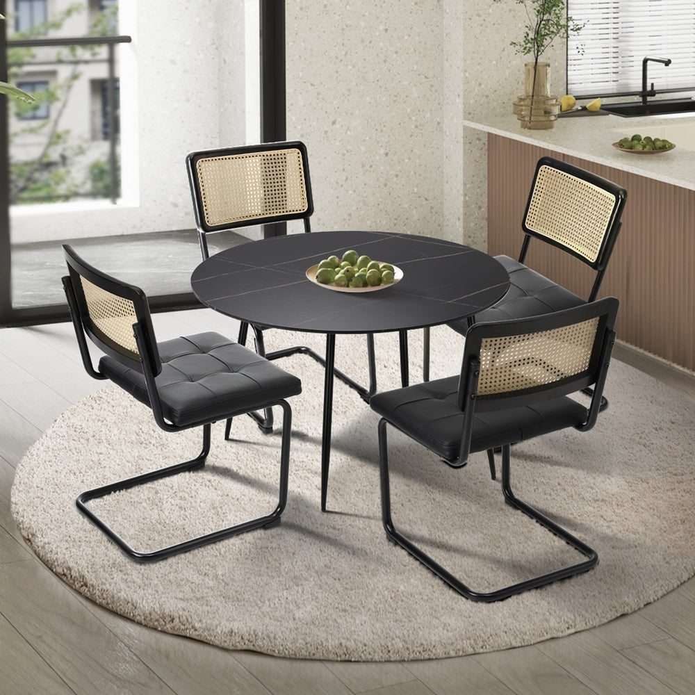 Oikiture 5PCS Dining Set 1.1m Round Table and Chairs PU Leather Pad