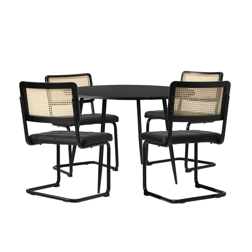 Oikiture 5PCS Dining Set 1.1m Round Table and Chairs PU Leather Pad