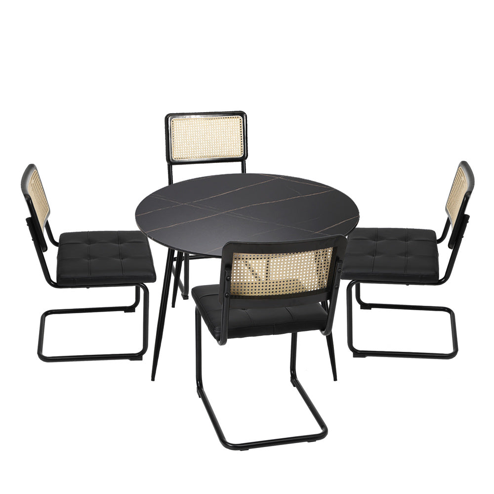 Oikiture 5PCS Dining Set 1.1m Round Table and Chairs PU Leather Pad