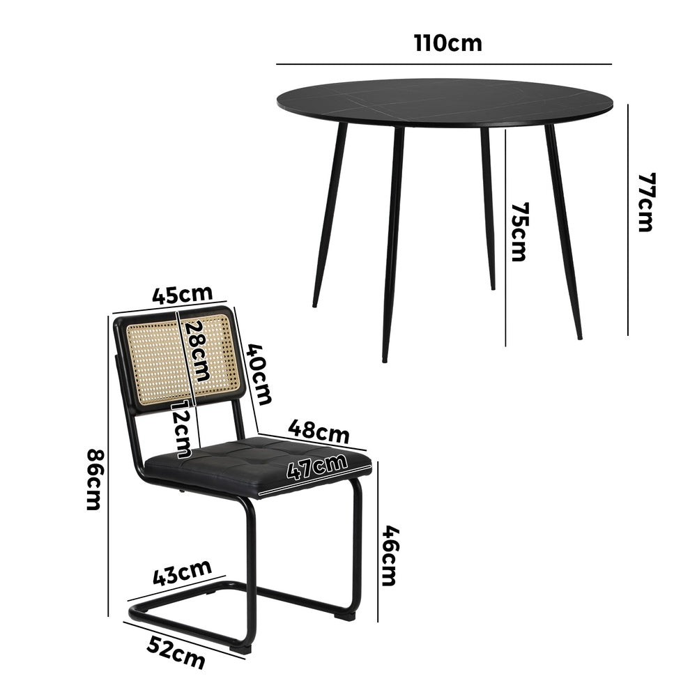 Oikiture 5PCS Dining Set 1.1m Round Table and Chairs PU Leather Pad
