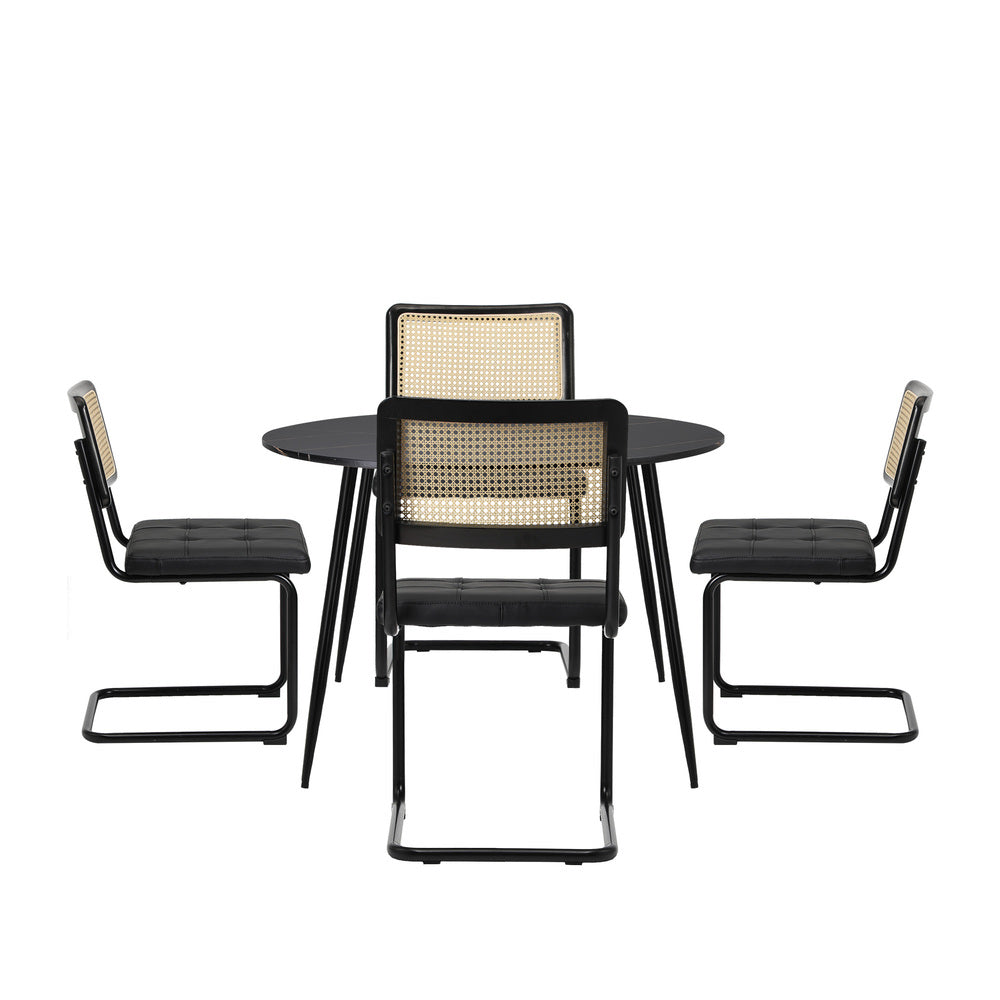 Oikiture 5PCS Dining Set 1.1m Round Table and Chairs PU Leather Pad