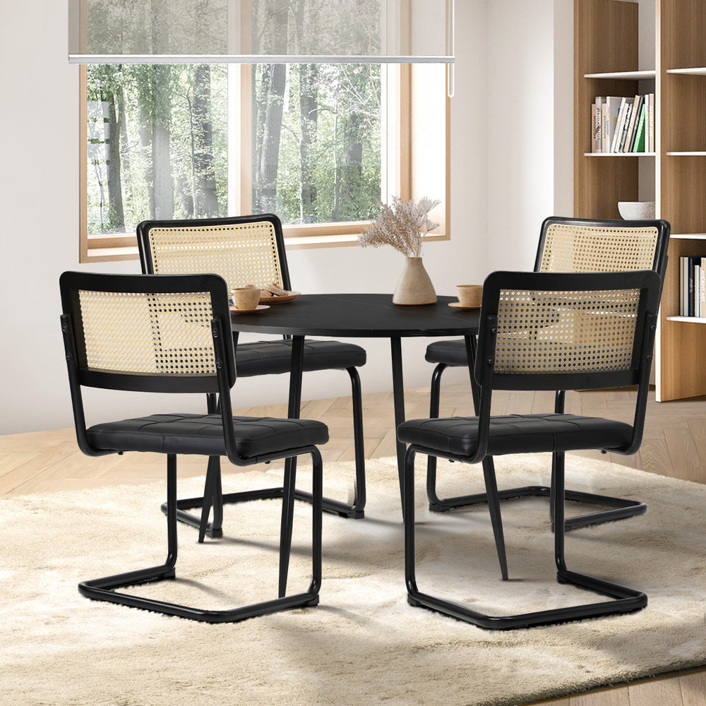 Oikiture 5PCS Dining Set 1.1m Round Table and Chairs PU Leather Pad