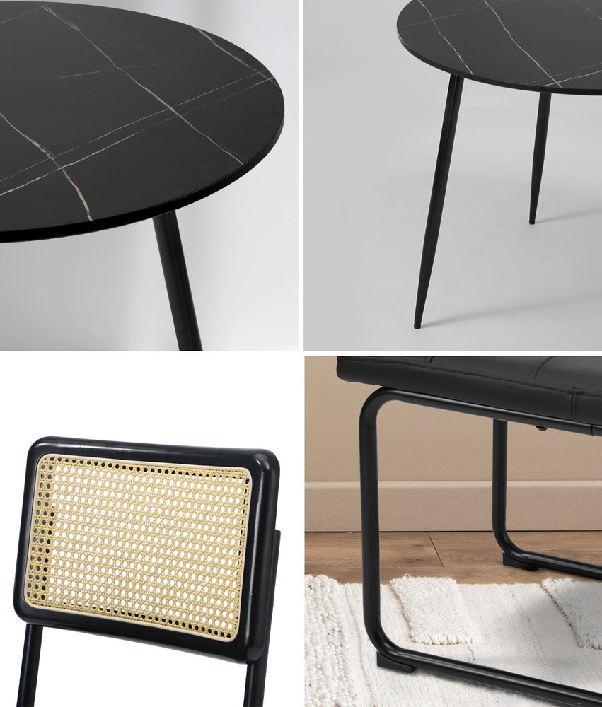 Oikiture 5PCS Dining Set 1.1m Round Table and Chairs PU Leather Pad