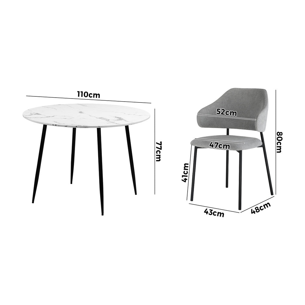 Oikiture 110cm Round Dining Table with 4PCS Chairs Fabric Grey