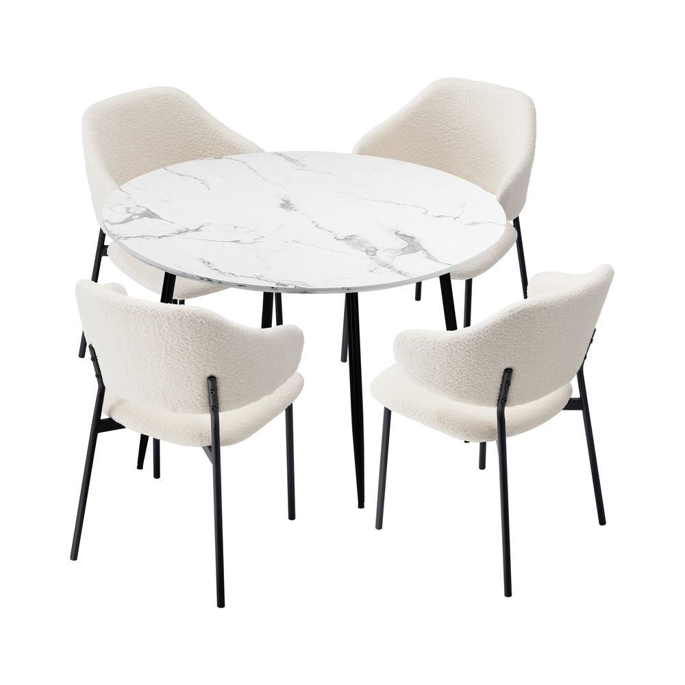 Oikiture Round Dining Table with 4PCS Chairs Sherpa White