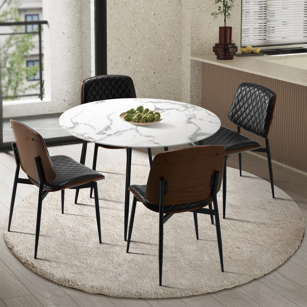 Oikiture Round Dining Table & 4PCS Dining Chairs PU Black