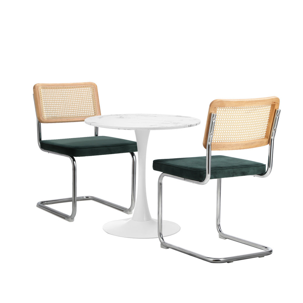 Oikiture 60cm Round Dining Table with 2PCS Dining Chairs Velvet Green
