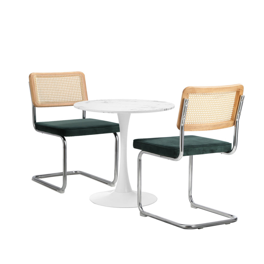 Oikiture 60cm Round Dining Table with 2PCS Dining Chairs Velvet Green
