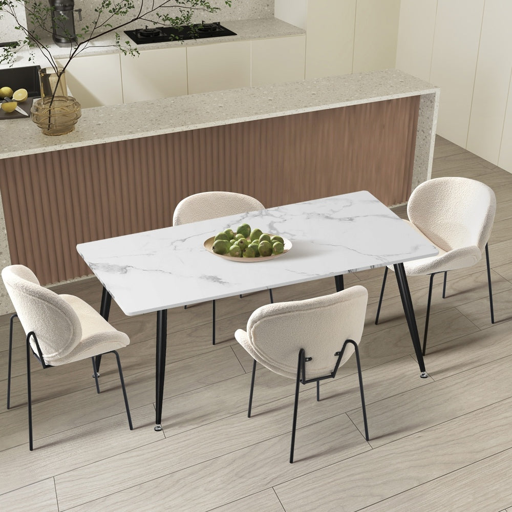 Oikiture 120cm Rectangle Dining Table with 4 Chairs Sherpa White