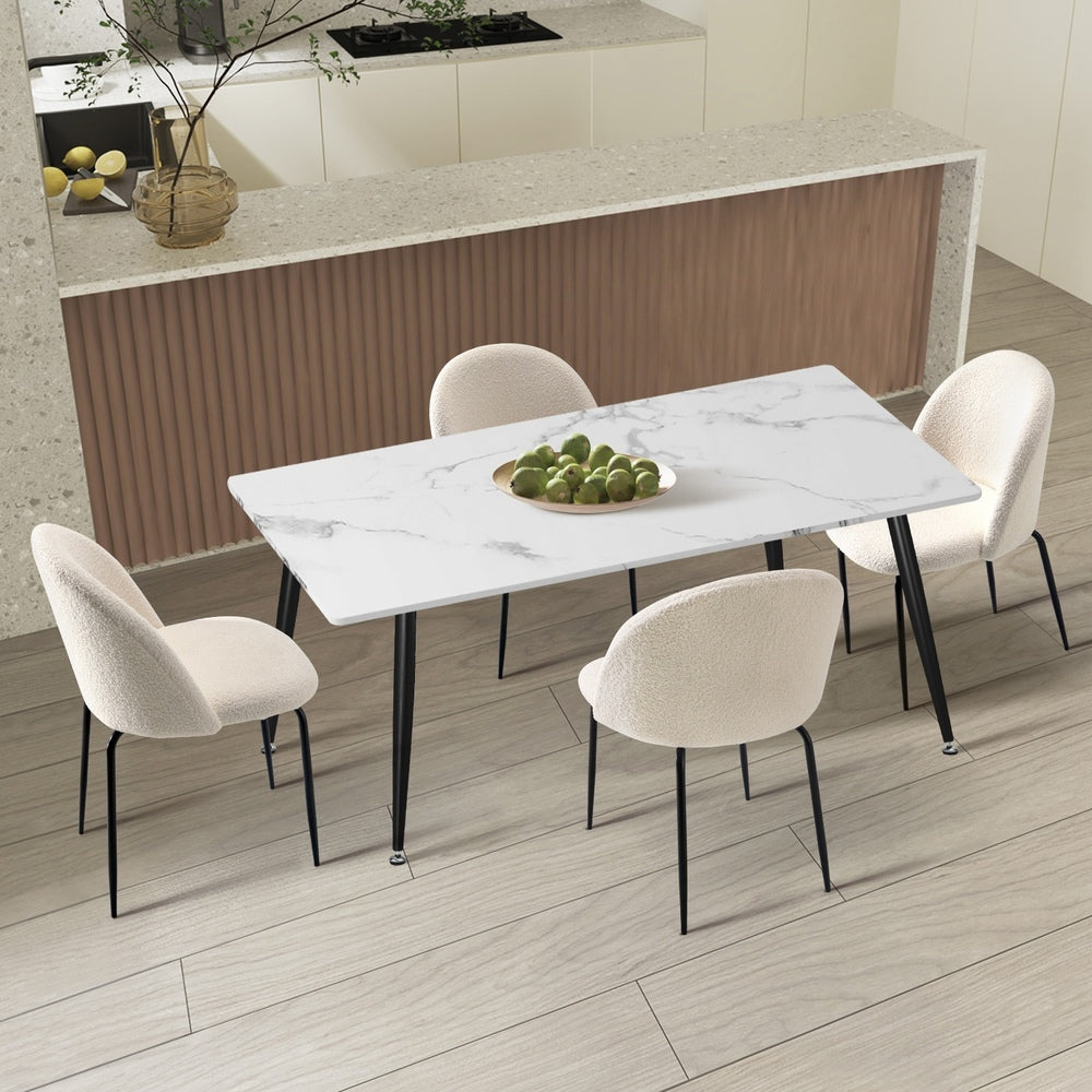Oikiture 120cm Rectangle Dining Table with 4PCS Chairs White Sherpa