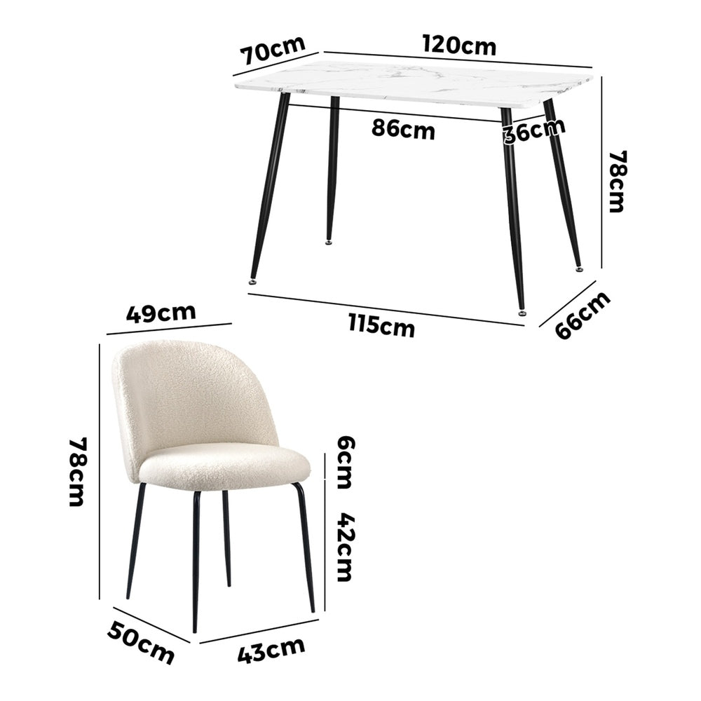 Oikiture 120cm Rectangle Dining Table with 4PCS Chairs White Sherpa