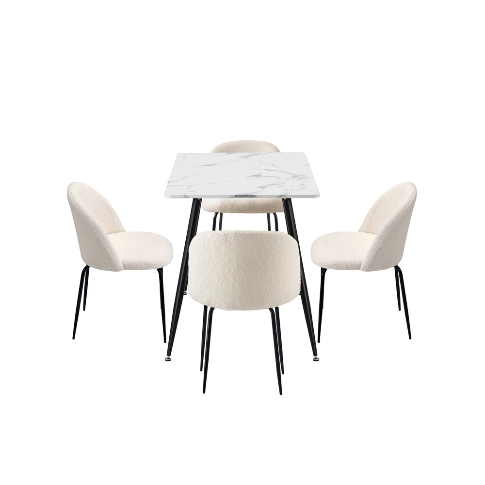 Oikiture 120cm Rectangle Dining Table with 4PCS Chairs White Sherpa