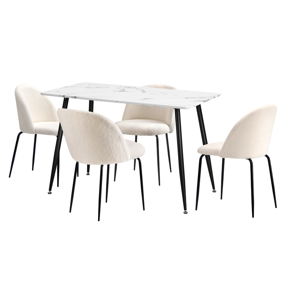Oikiture 120cm Rectangle Dining Table with 4PCS Chairs White Sherpa