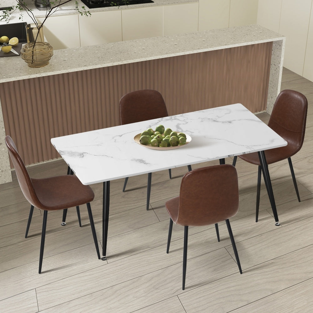 Oikiture 120cm Rectangle Dining Table with 4PCS Chairs PU Brown
