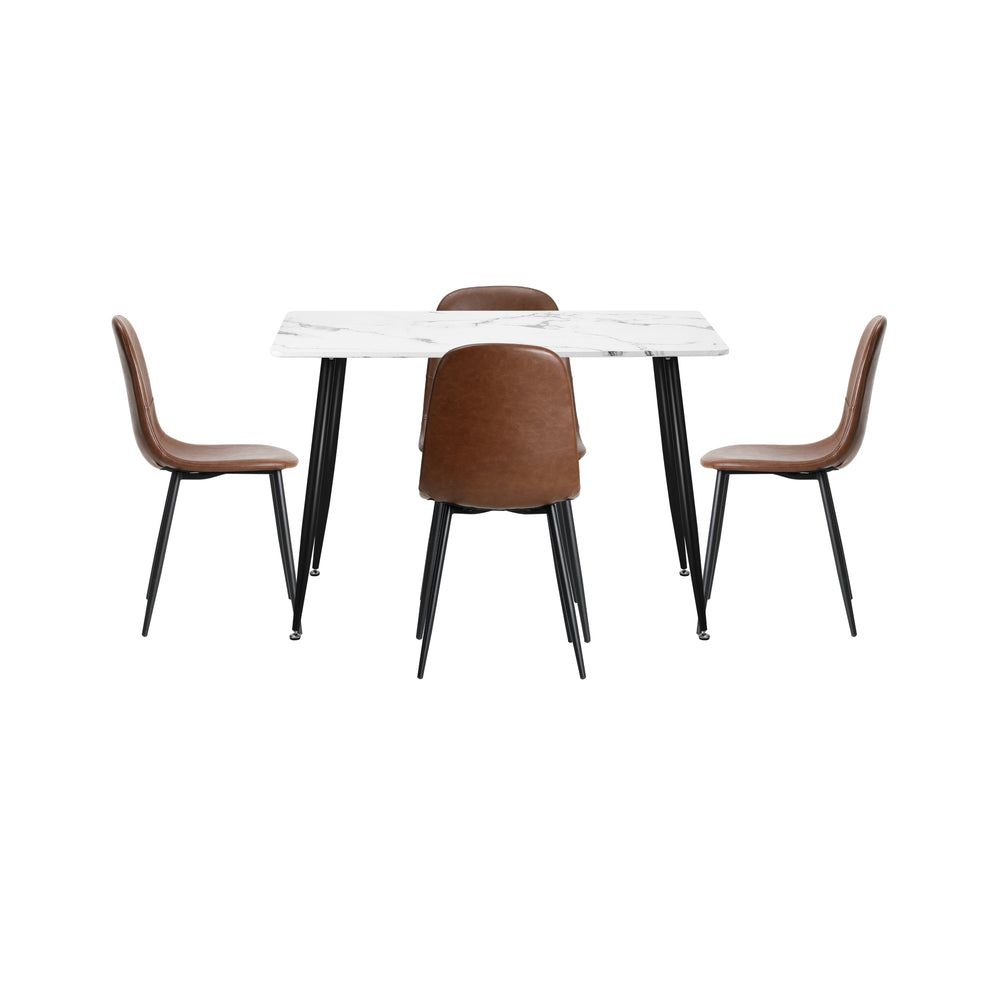 Oikiture 120cm Rectangle Dining Table with 4PCS Chairs PU Brown