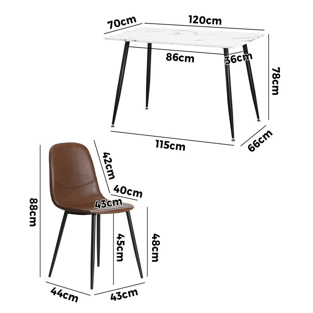 Oikiture 120cm Rectangle Dining Table with 4PCS Chairs PU Brown