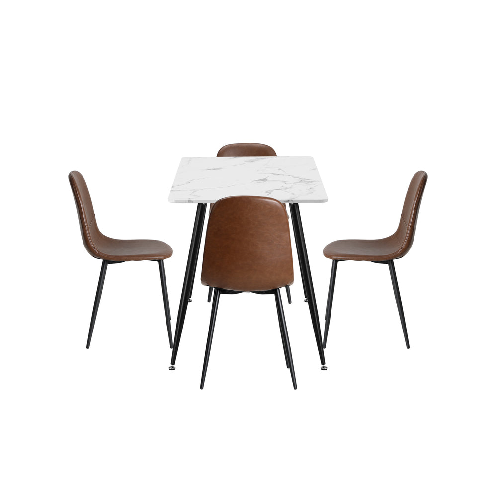 Oikiture 120cm Rectangle Dining Table with 4PCS Chairs PU Brown