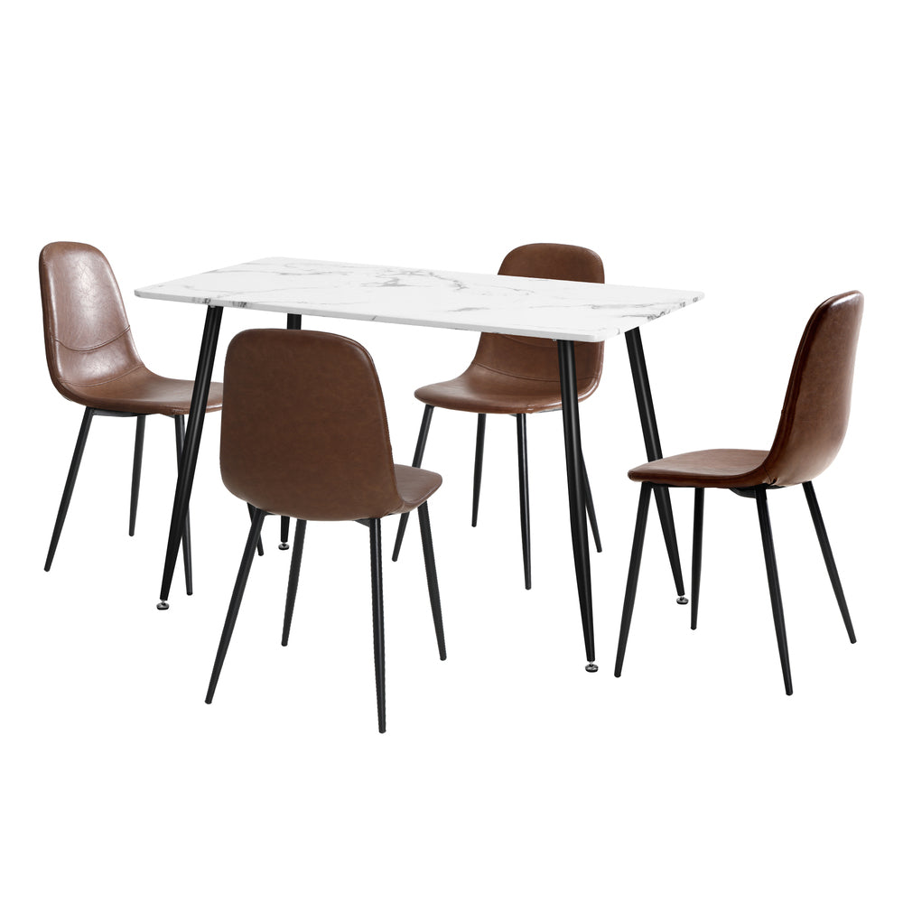 Oikiture 120cm Rectangle Dining Table with 4PCS Chairs PU Brown
