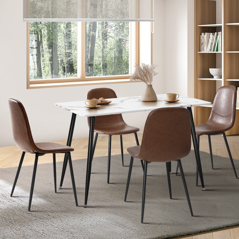 Oikiture 120cm Rectangle Dining Table with 4PCS Chairs PU Brown