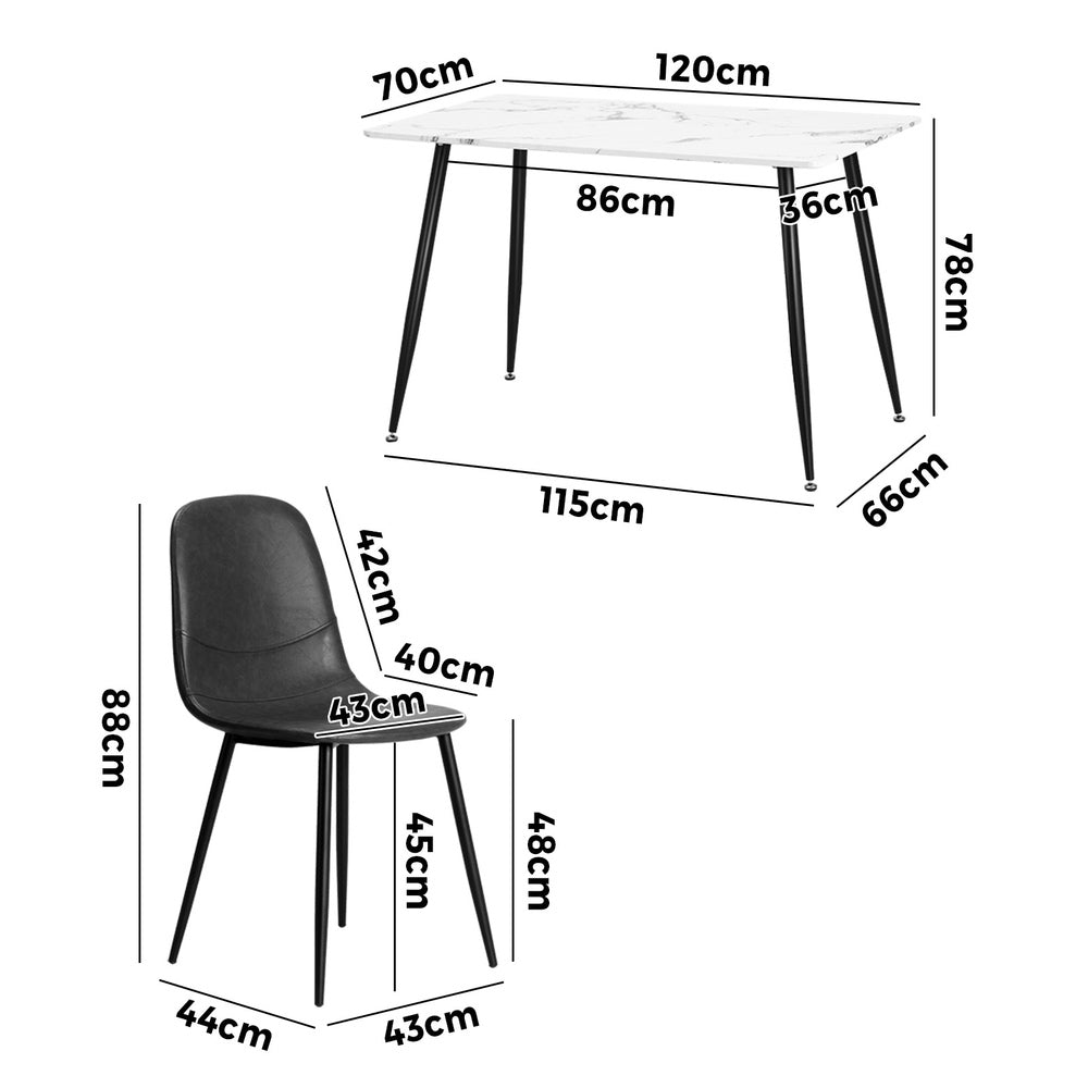 Oikiture 120cm Rectangle Dining Table with 4PCS Chairs PU Grey