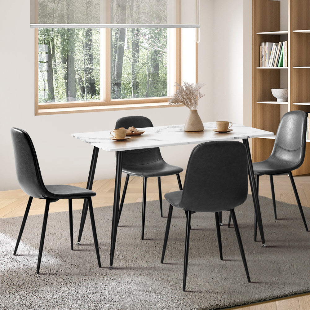 Oikiture 120cm Rectangle Dining Table with 4PCS Chairs PU Grey