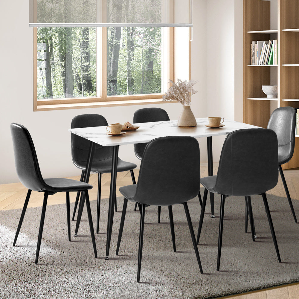 Oikiture 120cm Rectangle Dining Table with 6PCS Chairs PU Grey